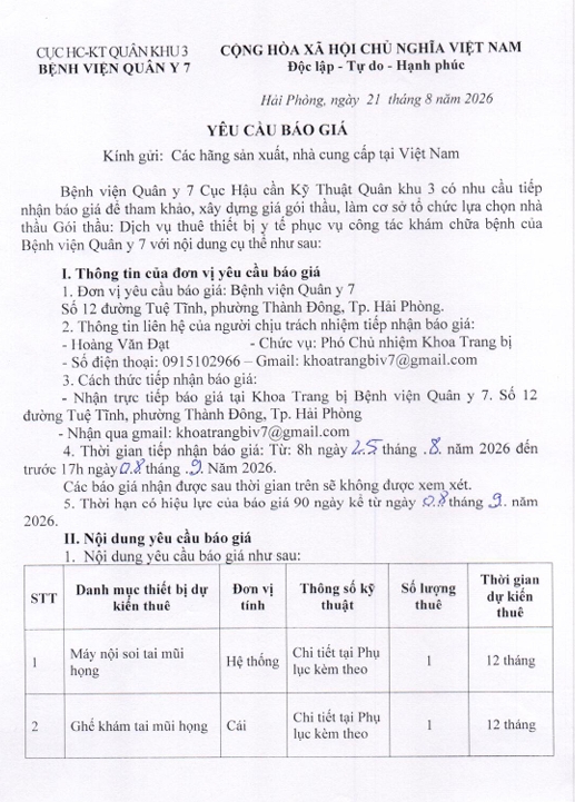 Thông báo yêu cầu báo giá